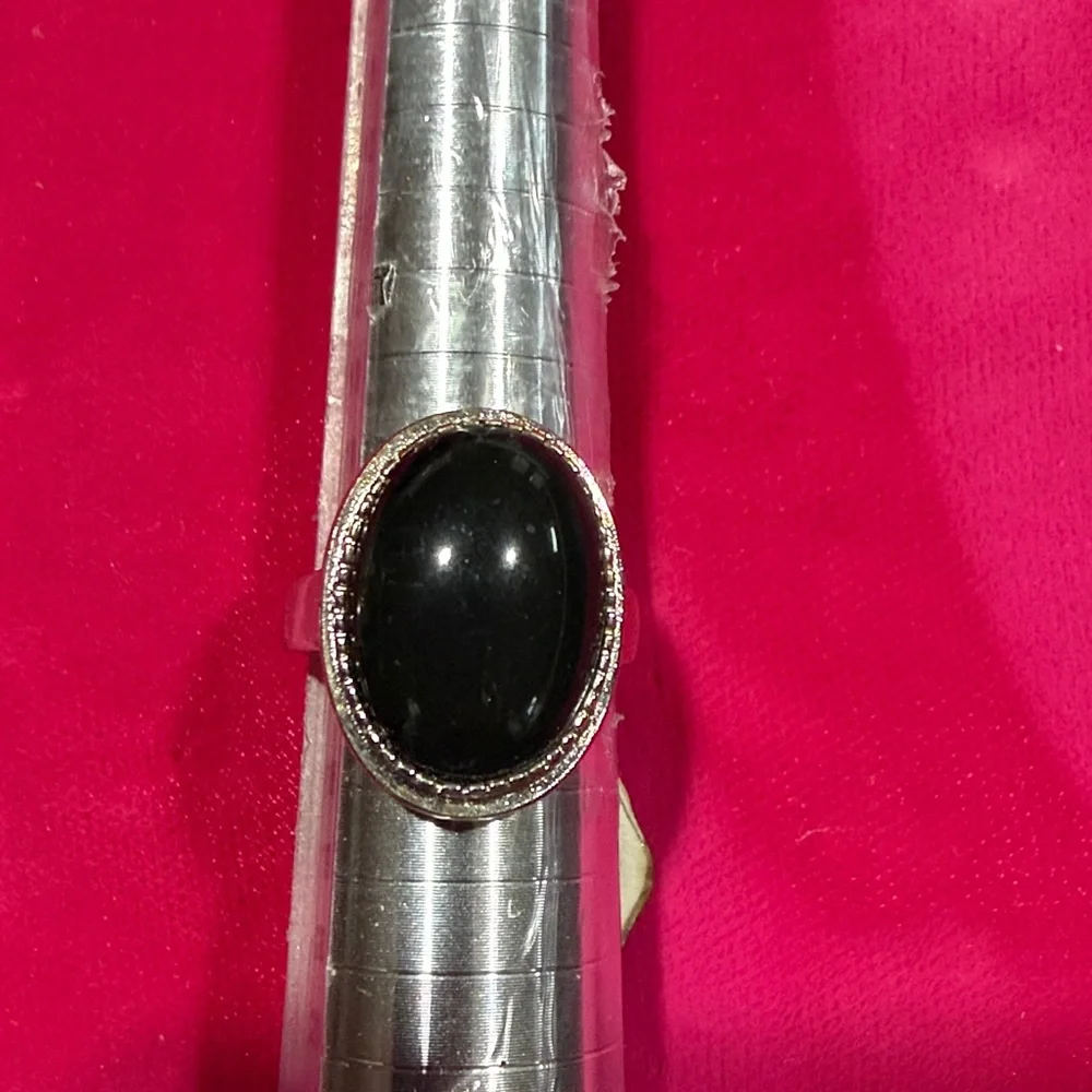 Sterling Silver Ring Large Black Oval Stone; Unisex